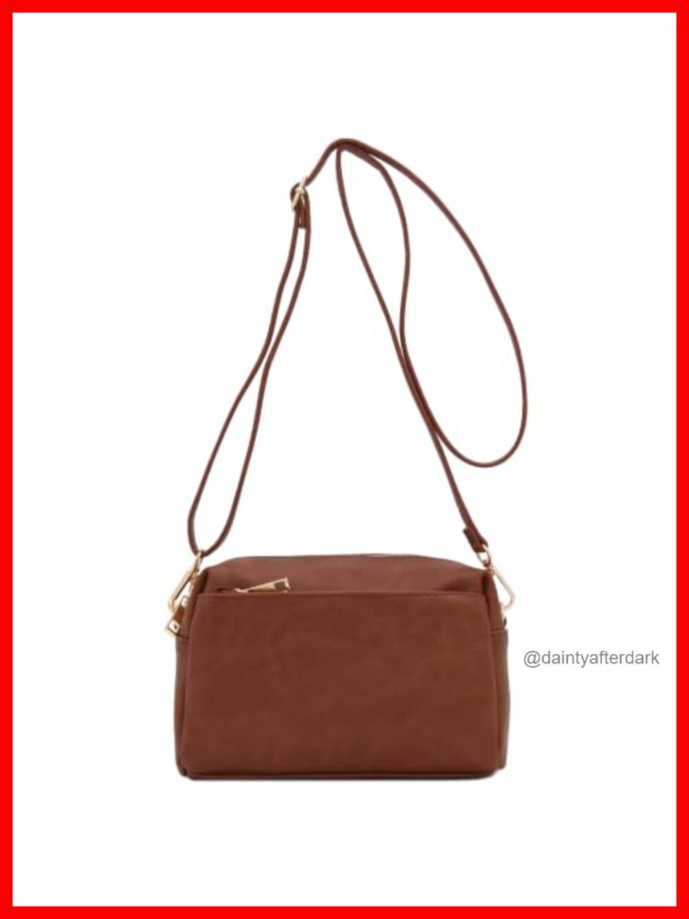 Faux Leather Triple Zip Crossbody Bag with Adjustable Strap